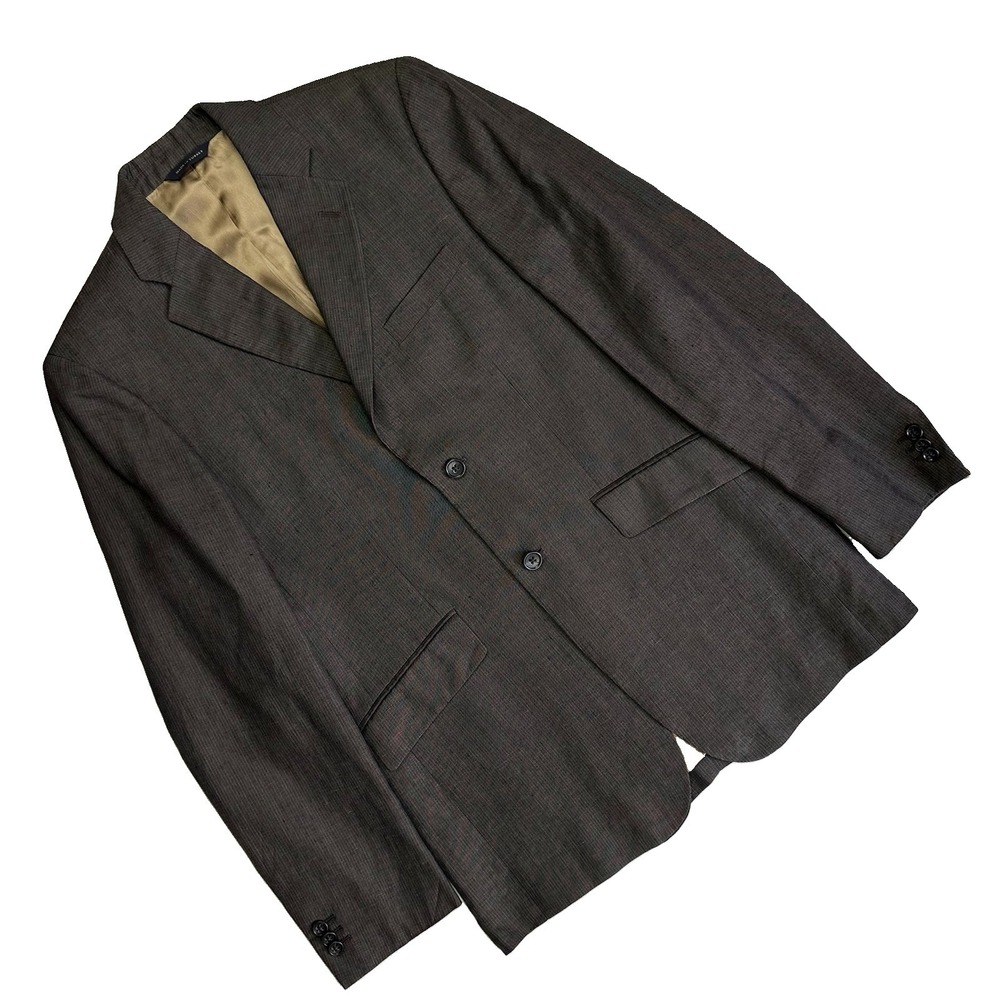 Banana Republic Linen Blazer Sport Coat Slub Men 38R Brown Beige Stripe